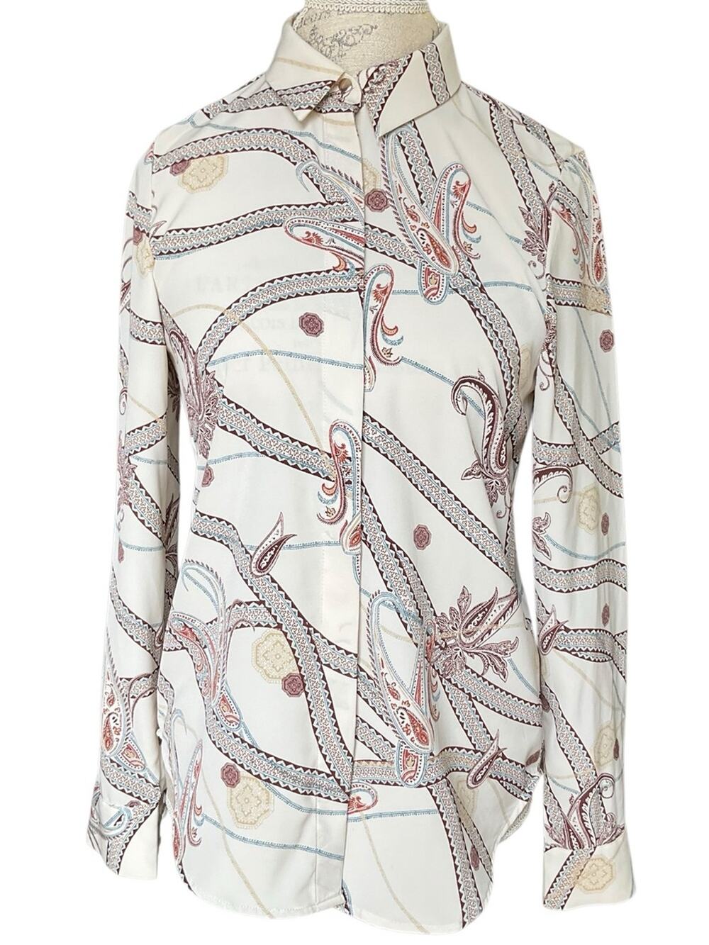 H&M Women's Cream Paisley Print Button-Up Blouse Size 0 EUC